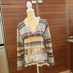 American Rag Black and White Knit with Lace Accent